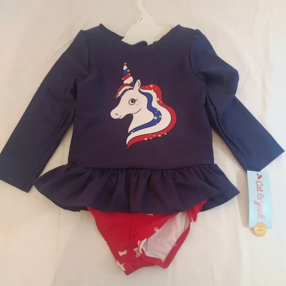 Girls Unicorn Rash Guard Bathing Suit ~ NEW - Picture 2 of 4